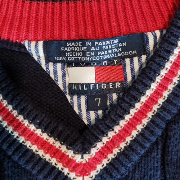 Boys Hilfiger Blue Red 100% Cotton Vest Size 7 - Picture 3 of 3